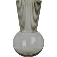 Bellatio Grijsgroene bolvaas met lange uitlopende geribbelde hals - Vazen met geribbeld glas