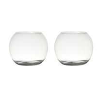 Bellatio Set van 2x stuks transparante ronde bol vissenkom vaas/vazen van glas 20 x 25 cm - Bloemen/boeketten vaas voor binnen gebruik