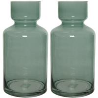 Decoris Set van 2x stuks groene vazen/bloemenvazen 6 liter van glas 15 x 30 cm - Glazen vazen voor bloemen en boeketten