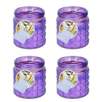 4x stuks citronella kaarsen tegen insecten in glazen pot 12 cm paars- Anti-muggen/insecten