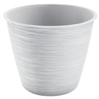 Prosperplast Stijlvolle kunststof plantenpot/bloempot dia 15 cm/hoogte 12.5 cm Paintstripe wit voor binnen/buiten