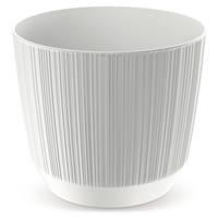 Prosperplast Moderne carf-stripe plantenpot/bloempot kunststof dia 15 cm/hoogte 13 cm parel wit voor binnen/buiten