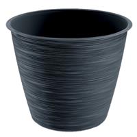 Prosperplast Stijlvolle kunststof plantenpot/bloempot dia 17 cm/hoogte 14.5 cm Paintstripe antraciet grijs voor binnen/buiten