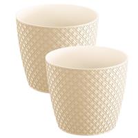 Prosperplast 2x stuks orient stijl plantenpot/bloempot kunststof dia 13 cm en hoogte 11 cm in het creme wit voor binnen/buiten