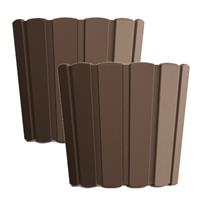 Prosperplast Set van 2x stuks wood-look plantenpot/bloempot kunststof dia 14.5 cm/hoogte 13 cm houtBruin