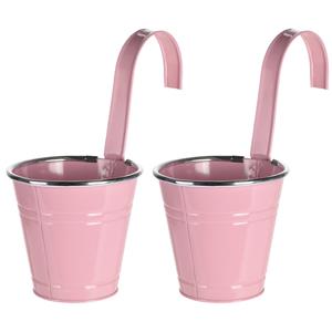 Set van 2x stuks bloempotten/plantenbakken zinken emmertjes met ophanghaak pastel Roze