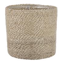 Mica Decorations Naturel rotan planten/bloemen pot mand van gedraaid jute/riet H20 en D20 cm - Met plastic binnenkant