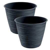 Prosperplast 2x stuks stijlvolle kunststof plantenpot/bloempot dia 30 cm/hoogte 25 cm Paintstripe Antraciet