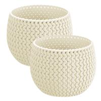 Prosperplast Set van 2x stuks plantenpotten/bloempotten kunststof dia 18 cm en hoogte 13.5 cm in het creme wit voor binnen/buiten