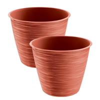 Prosperplast 2x stuks stijlvolle kunststof plantenpot/bloempot dia 30 cm/hoogte 25 cm Paintstripe stone Rood