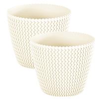 Prosperplast Set van 2x stuks plantenpotten/bloempotten kunststof dia 26 cm en hoogte 22 cm in het creme wit voor binnen/buiten