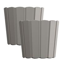 Prosperplast Set van 2x stuks wood-look plantenpot/bloempot kunststof dia 29 cm/hoogte 25 cm steenGrijs