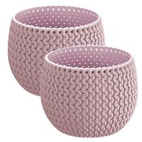 Prosperplast Set van 2x stuks plantenpotten/bloempotten kunststof dia 18 cm en hoogte 13.5 cm in het midden Roze