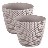 Prosperplast Set van 2x stuks plantenpotten/bloempotten kunststof dia 26 cm en hoogte 22 cm in het beige/Taupe