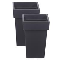 Prosperplast 2x stuks hoge kunststof plantenpot/bloempot Square 23 cm/hoogte 35 cm Antraciet