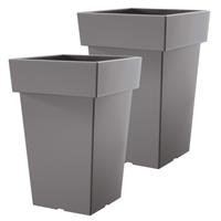 Prosperplast 2x stuks hoge kunststof plantenpot/bloempot Square 23 cm/hoogte 35 cm steenGrijs