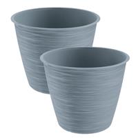 Prosperplast 2x stuks stijlvolle kunststof plantenpot/bloempot dia 30 cm/hoogte 25 cm Paintstripe steenGrijs