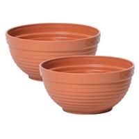 Prosperplast 2x stuks tafelstuk plantenpot/bloempot kunststof dia 44 cm en hoogte 20 cm in het terra cotta voor binnen/buiten