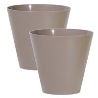 Prosperplast Set van 2x stuks plantenpotten/bloempotten kunststof dia 30 cm en hoogte 28 cm Taupe