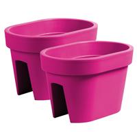 Prosperplast 2x stuks balkon plantenpotten/bloempotten fuchsia roze 12 liter van kunststof 40 x 27 x 25 cm - Tuin/balkon reling