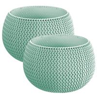 Prosperplast Set van 2x stuks plantenpotten/bloempotten kunststof dia 24 cm en hoogte 16 cm in het mintgroen voor binnen/buiten