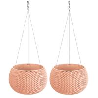 Prosperplast Set van 2x stuks plantenpotten/bloempotten hangend kunststof dia 24 cm en hoogte 16 cm in het zalm Roze