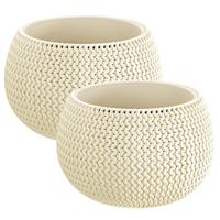 Prosperplast Set van 2x stuks plantenpotten/bloempotten kunststof dia 29 cm en hoogte 19.5 cm in het creme wit voor binnen/buiten