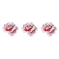 Cosy @ Home 3x stuks decoratie bloemen roos roze met sneeuwÂ op clip 15 cm - Decoratiebloemen/kerstboomversiering