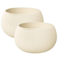 Prosperplast Set van 2x stuks plantenpotten/bloempotten kunststof dia 37 cm en hoogte 22 cm in het creme wit voor binnen/buiten