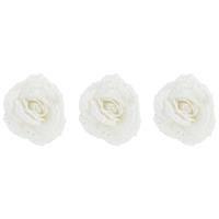 Cosy @ Home 3x stuks decoratie bloemen roos wit glitterÂ op clip 18 cm - Decoratiebloemen/kerstboomversiering/kerstversiering