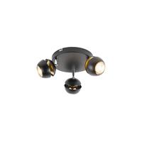 qazqa Moderner Spot 3-Flammig schwarz mit goldener Innenseite - Buell Deluxe - Schwarz