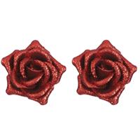 Bellatio 4x Rode decoratie rozen op clip 8 cm -