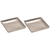 2x Woondecoratie aluminium dienbladen/plateaus zilver vierkant 20 cm -