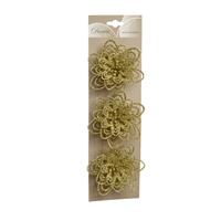 Decoris 18x stuks decoratie bloemen goud glitter op clip 11 cm -