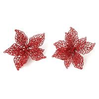 Christmas goods 6x stuks decoratie kerststerren bloemen rood glitter op clip 18 cm -