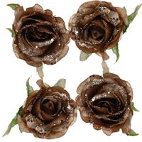 Cosy & Trendy 8x stuks decoratie bloemen roos goud bruin glitter op clip 10 cm -