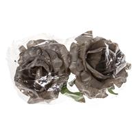 Cosy & Trendy 8x stuks decoratie bloemen roos zilver glitter op clip 10 cm -