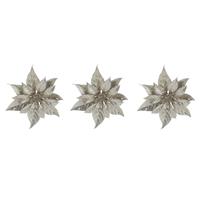 Cosy @ Home 6x stuks decoratie bloemen kerstster champagne glitter op clip 18 cm -