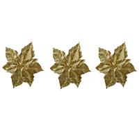 Decoris 6x stuks decoratie bloemen kerstster goud glitter op clip 23 cm -