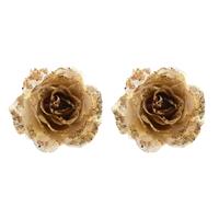 Bellatio 4x stuks gouden glitter rozen met clip 14 cm -