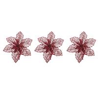 Cosy @ Home 4x stuks decoratie bloemen kerstster rood glitter op clip 17 cm -