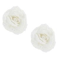 Cosy @ Home 2x stuks decoratie bloemen roos wit glitter op clip 18 cm -