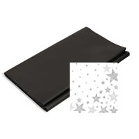 Bellatio Decorations Papieren tafelkleed/tafellaken zwart inclusief kerst servetten -