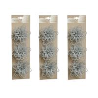 Bellatio 12x stuks decoratie bloemen zilver glitter op clip 11 cm -