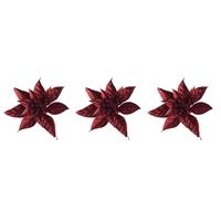 Cosy @ Home 6x stuks decoratie bloemen kerstster rood glitter op clip 15 cm -