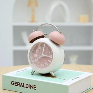 Huismerk Bedroom Desktop Metal Digital Mechanical Alarm Clock Living Room Silent Clock With Night Light(Pink)