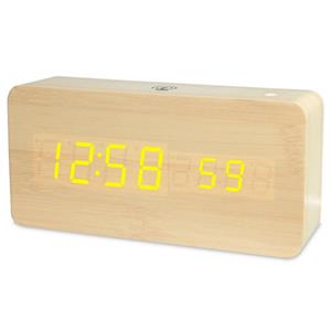 huismerk LT-1035 LED Display Digitale APP Smart Wekker (Geel licht bamboehout)