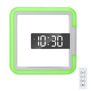 huismerk TS-S28-W Multifunctionele vierkante RGB Thermometer Digitale wekker LED Mirror Hollow Wall Clock