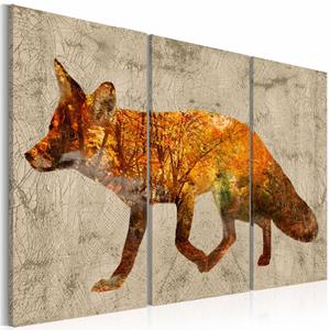 Karo-art Schilderij - Vos, oranje/bruin, print op echt Italiaans canvas, wanddecoratie, 3luik, dieren