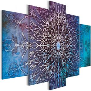 Karo-art Schilderij - Hemelse Mandala , 5 luik, roze en blauw, print op echt Italiaans canvas, UV bestendig, wanddecoratie